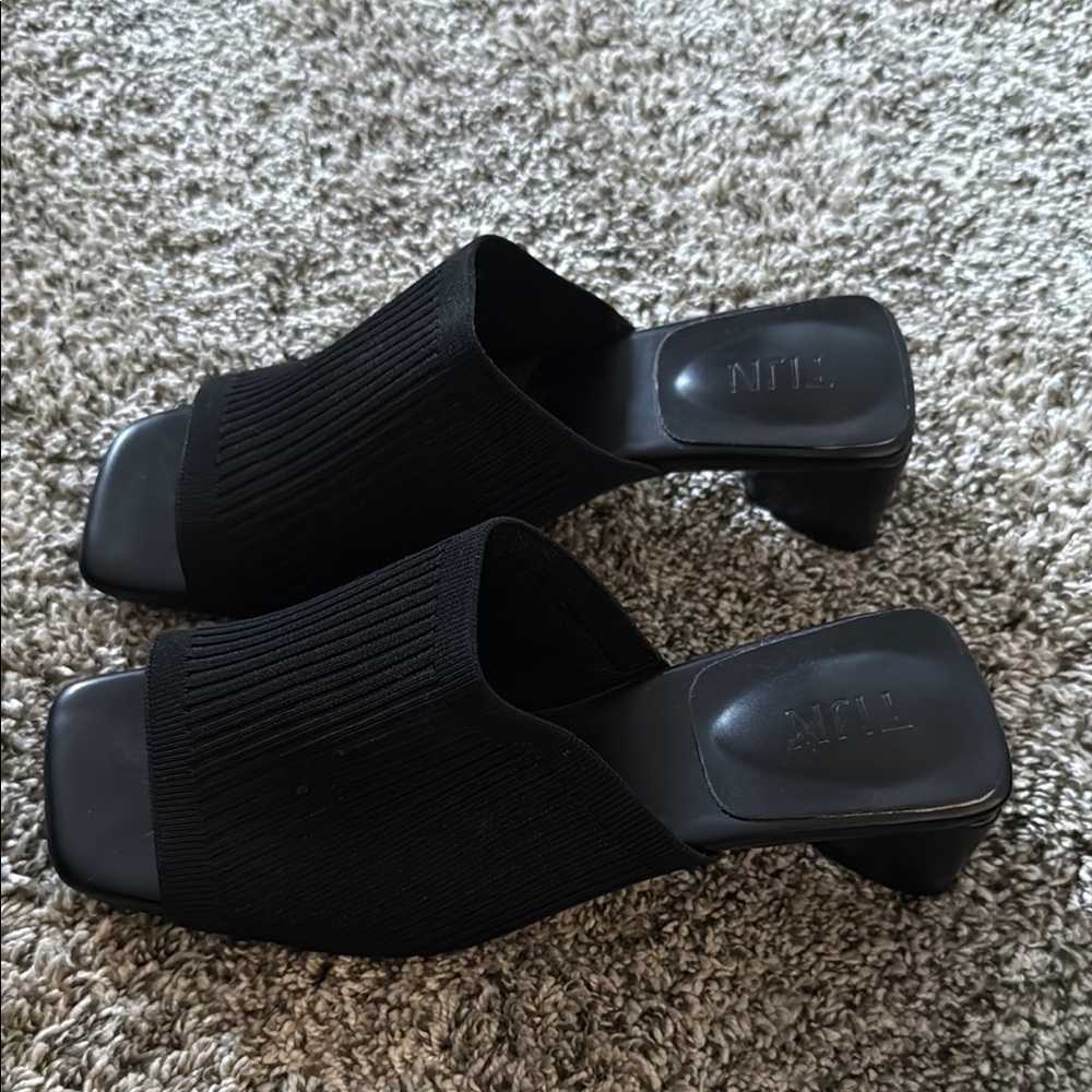 Black Chunky Sole Mules with Wide Straps